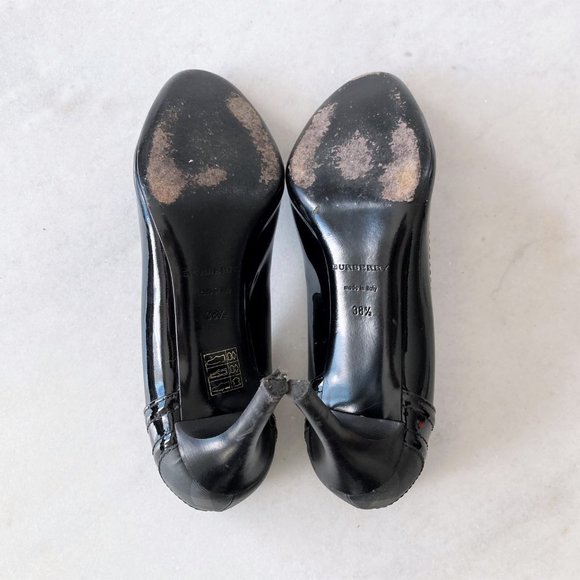 Burberry shiny black & plaid / check pumps, patent leather high heel shoes - Picture 10 of 11